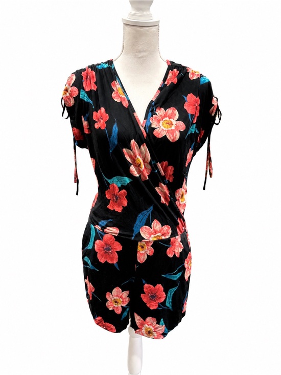 Market & Spruce Pants - Market & Spruce Black Romper with Red Floral Accents